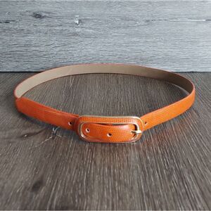 Iguana Print Orange Bonded Leather Skinny Belt Medium